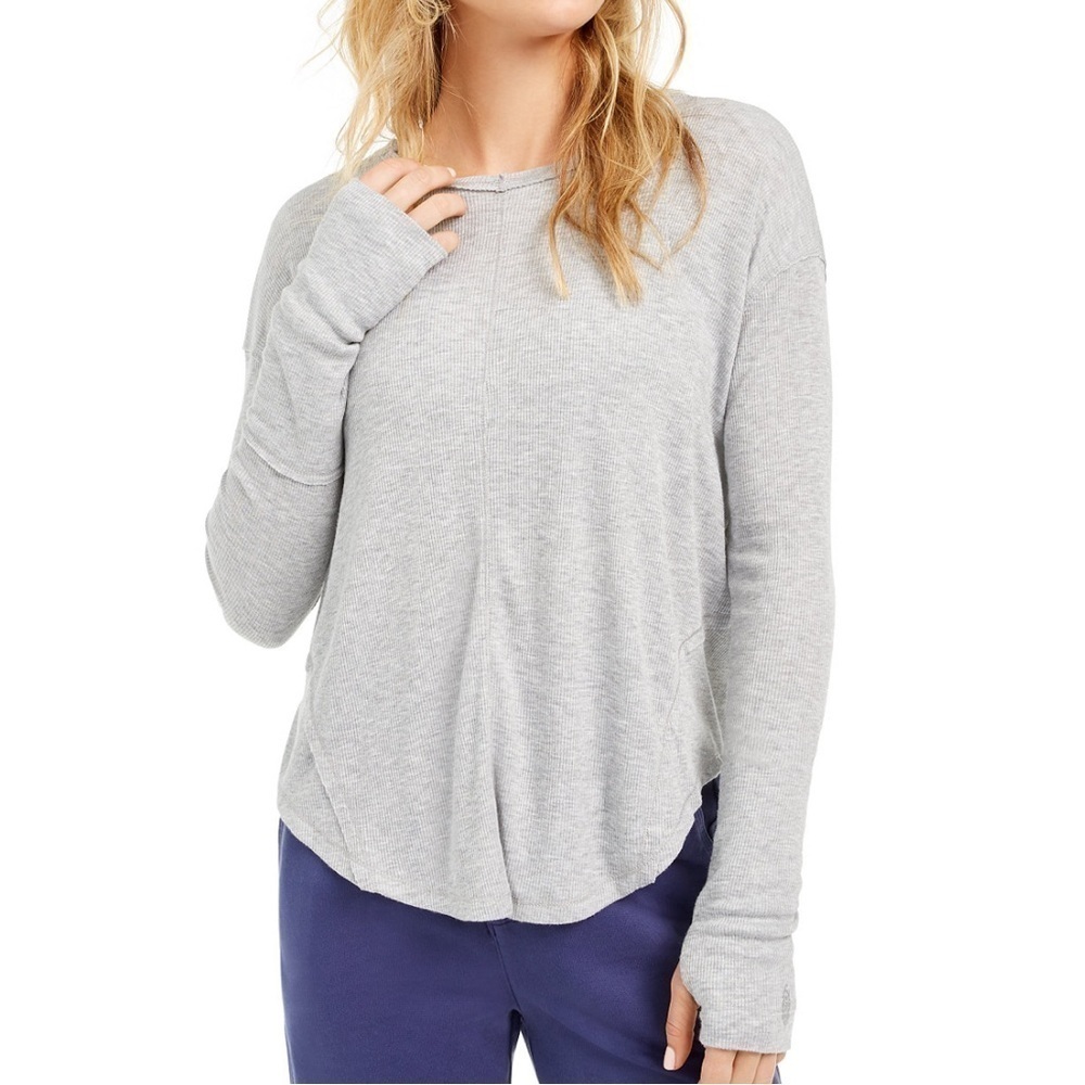 NEW Free People Movement Lay Up Long Sleeve Ribbed Open Back Tee in Grey